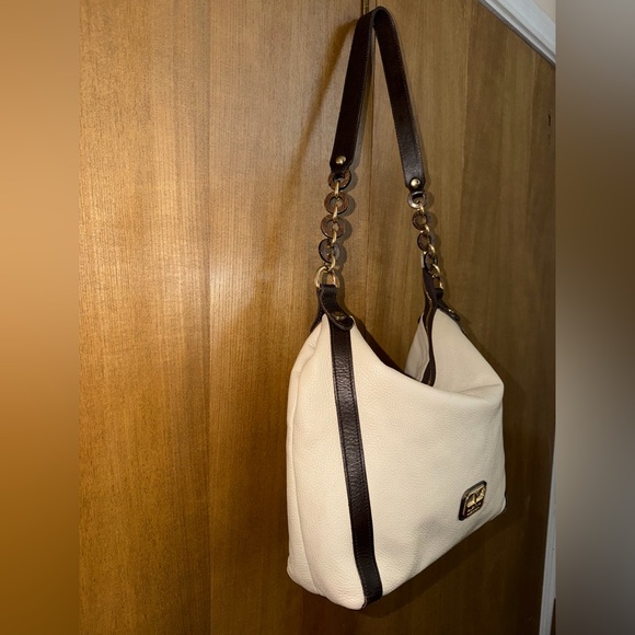 Valentina Genuine Leather Shoulder Bag Cream Brown Made in Italy - Picture 11 of 16